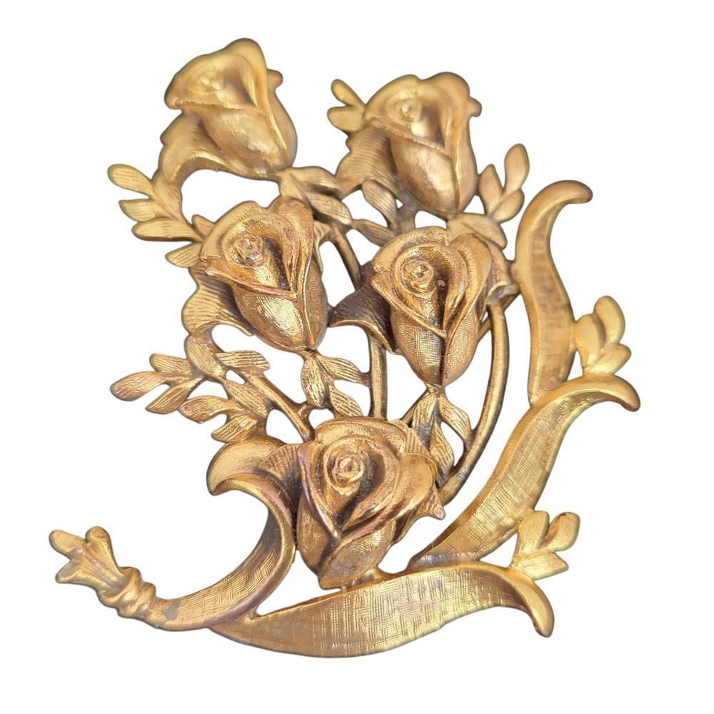 Tortolani Vintage Gold Toned Rose Boquet Brooch Pin